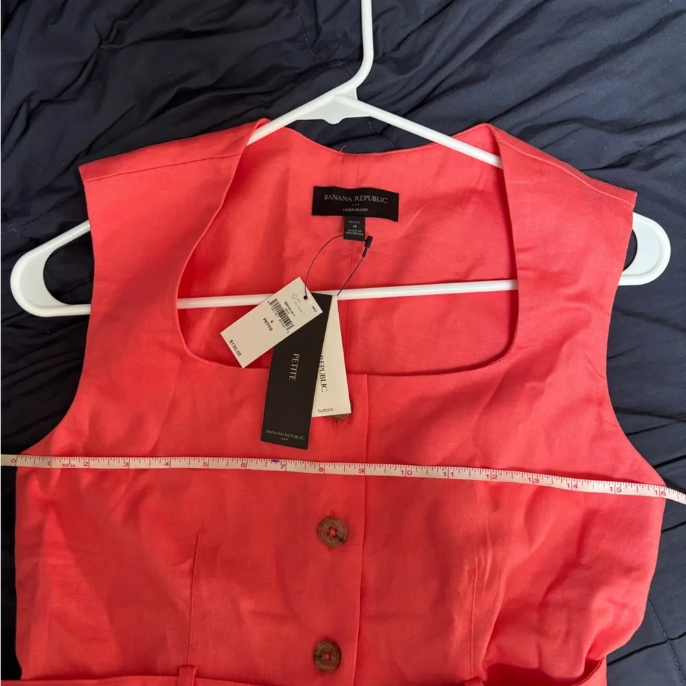 NWT Banana Republic Coral Linen Dress- Size 4P - Picture 4 of 6